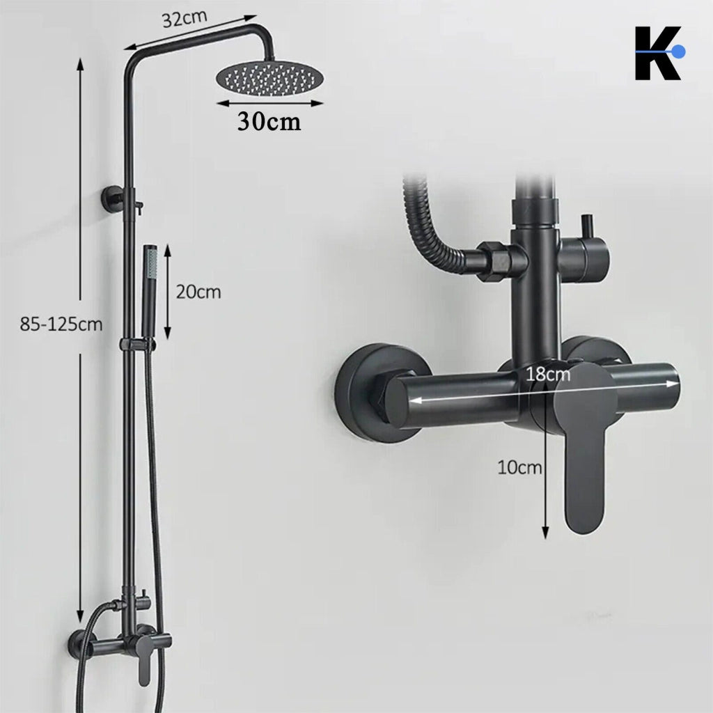 JANA | Set doccia a pioggia Premium nero opaco | Sistema doccia di design per rubinetteria doccia | Miscelatore doccia completo di doccetta