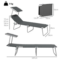 Set 2 Sdraio da Giardino 187x58x36 cm Pieghevoli con Tettuccio Regolabile in Tessuto Oxford e Metallo Grigio