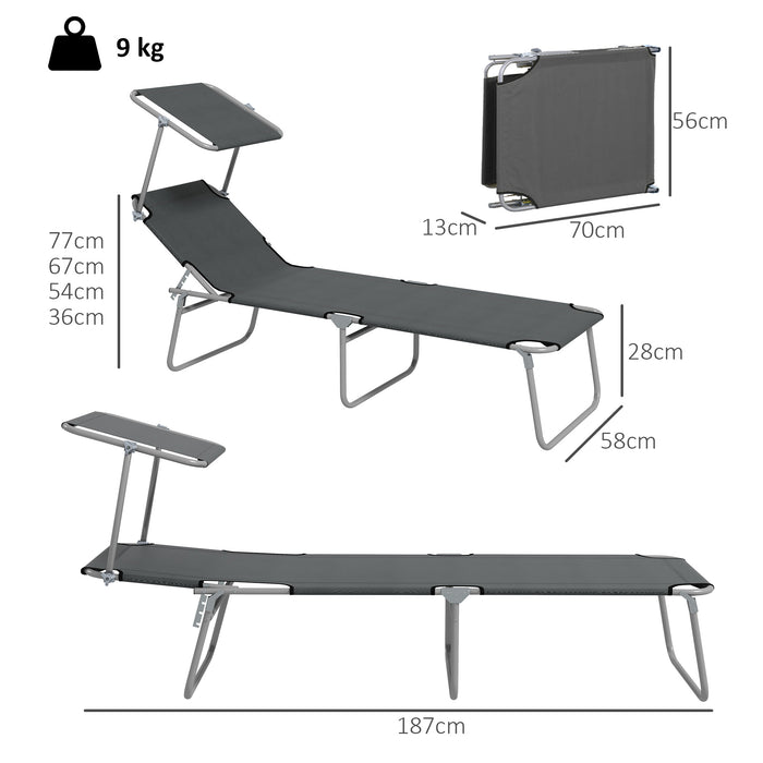 Set 2 Sdraio da Giardino 187x58x36 cm Pieghevoli con Tettuccio Regolabile in Tessuto Oxford e Metallo Grigio