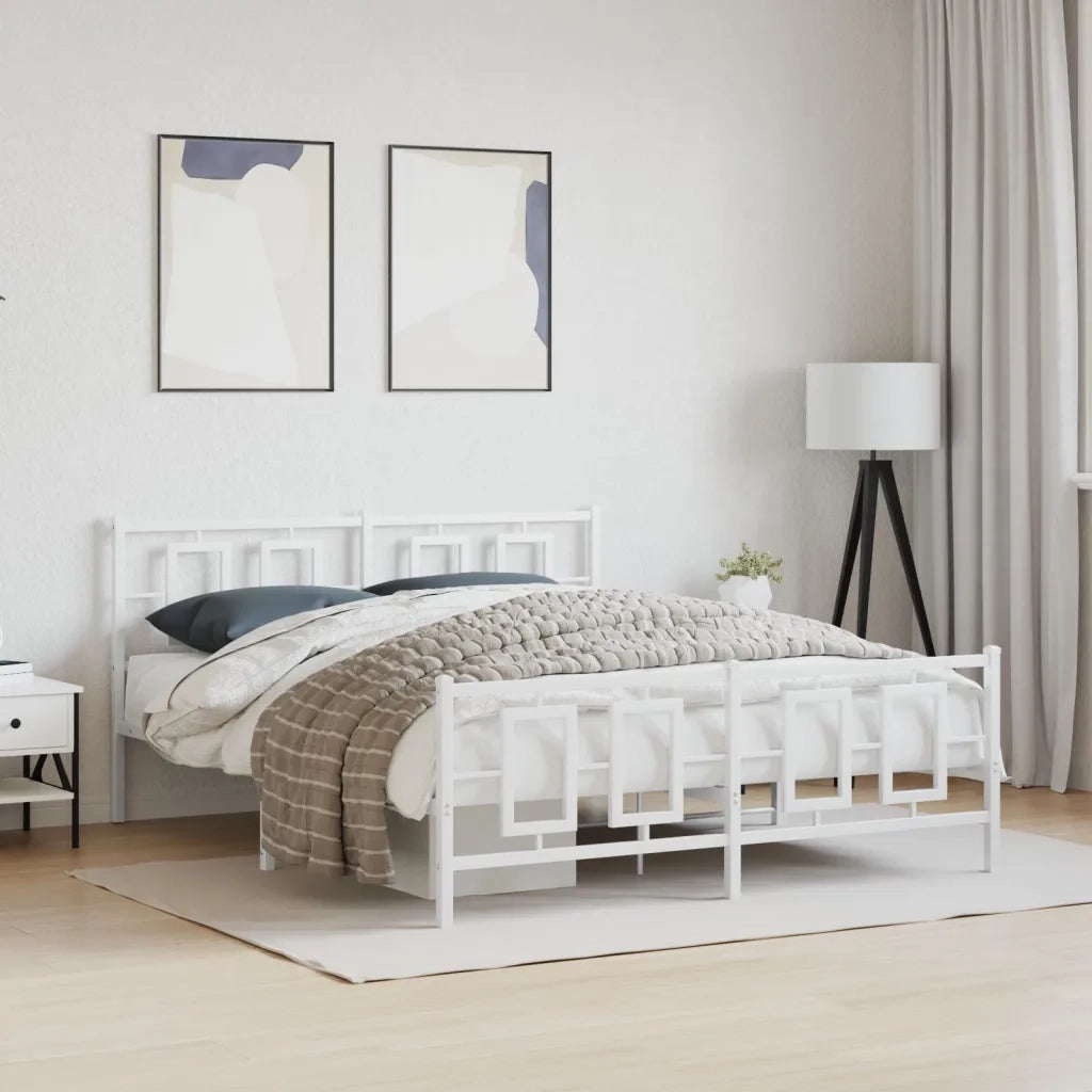 Giroletto con Testiera e Pediera-Struttura Letto Metallo Bianco 150x200 cm 412053