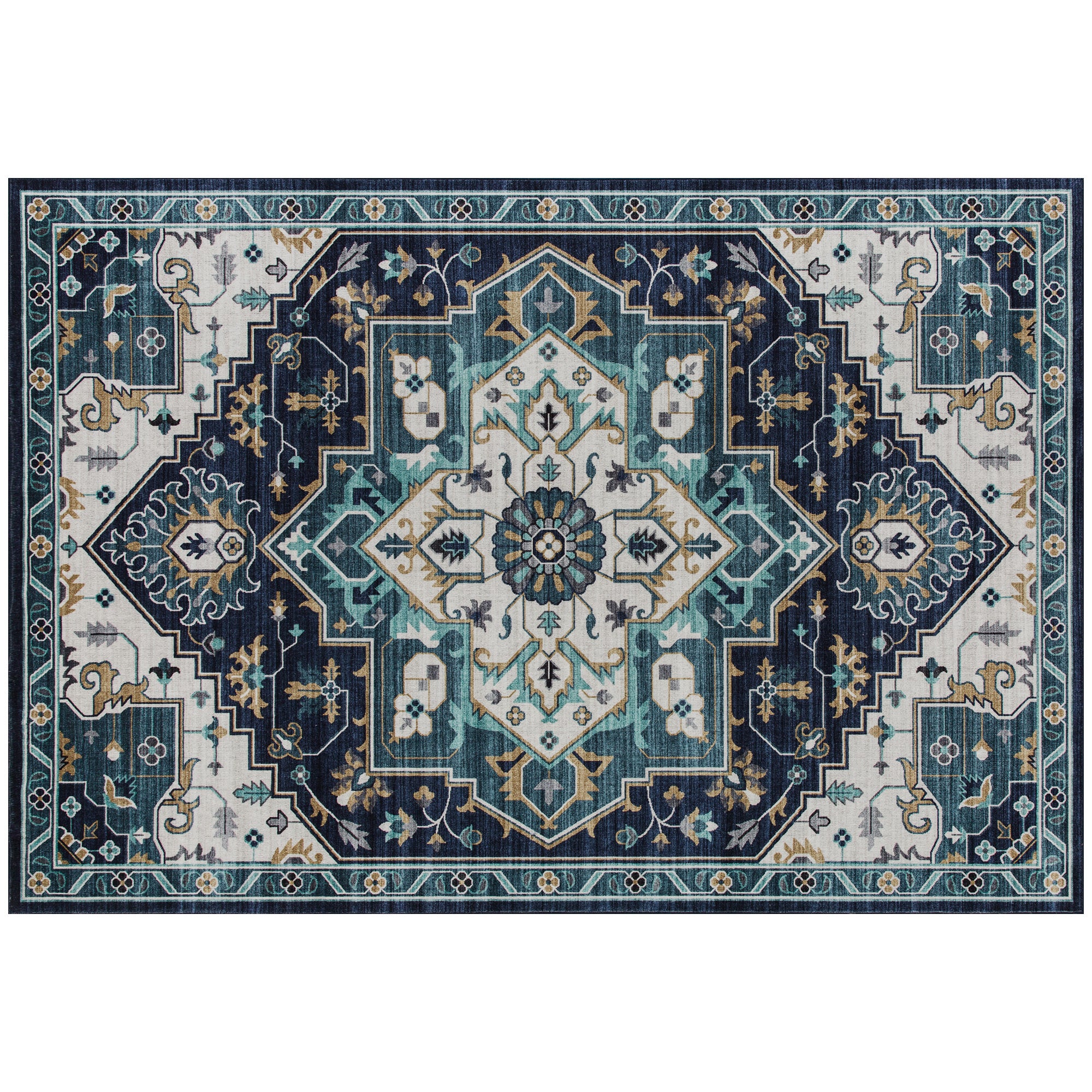 Tappeto Boho Antiscivolo e Lavabile 230x160 cm a Pelo Corto in Effetto Cashmere Blu