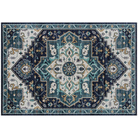 Tappeto Boho Antiscivolo e Lavabile 230x160 cm a Pelo Corto in Effetto Cashmere Blu