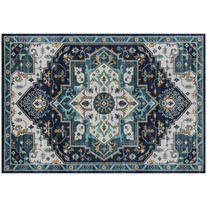 Tappeto Boho Antiscivolo e Lavabile 230x160 cm a Pelo Corto in Effetto Cashmere Blu