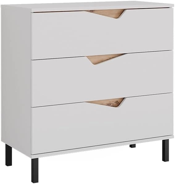Cassettiera per camera da letto Marelle, Bianco/Artisan, 80 x 81.2 cm con 3 cassetti, adatto per riporre abbigliamento e accessori