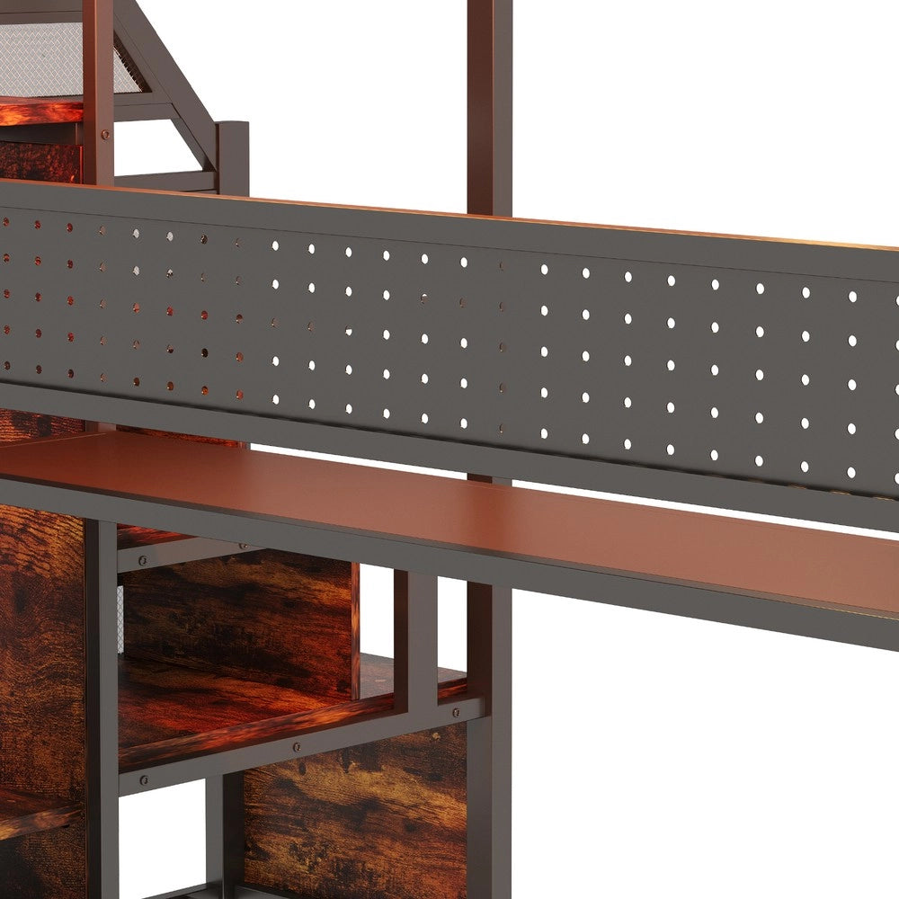Letto a Soppalco con Scrivania, Armadio e LED ¨C MINIMAL ¨C 90x200, Metallo, Nero