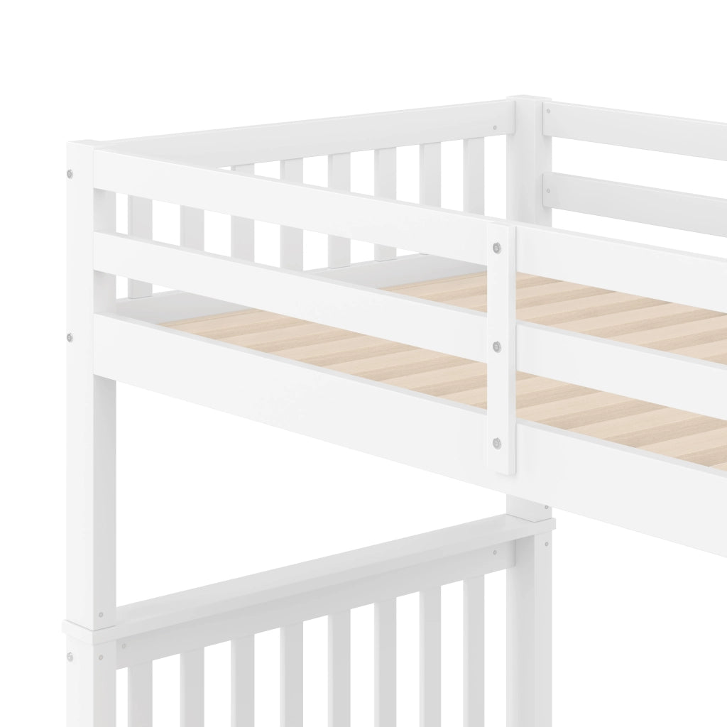 OKWISH Letto a Castello 90×200 cm, Letto Singolo con Letto Estraibile, Scala con Mensole e Sponde Alte, senza Materasso, Bianco