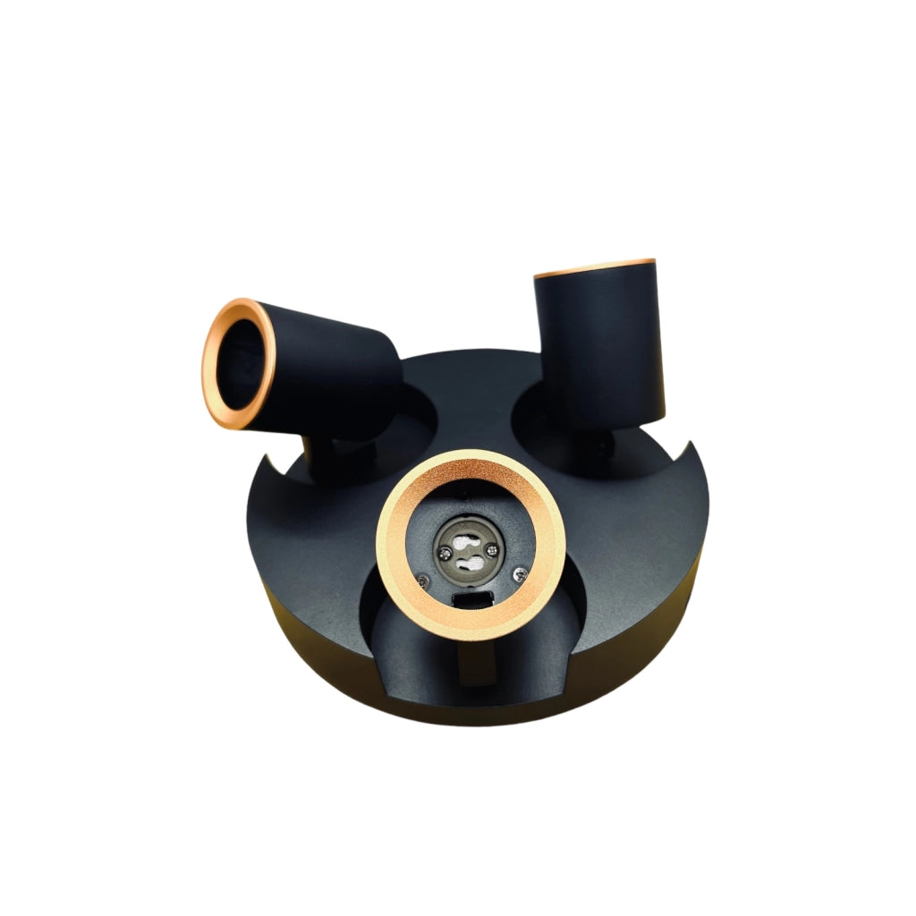 Plafoniera lampada da soffitto Rotonda Nero e Oro faretto direzionabile e attacco per lampade GU10 ad 3 diffusorI