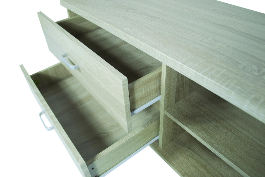 Mobile porta tv con cassetti e ripiani in rovere 120x40x43,5cm