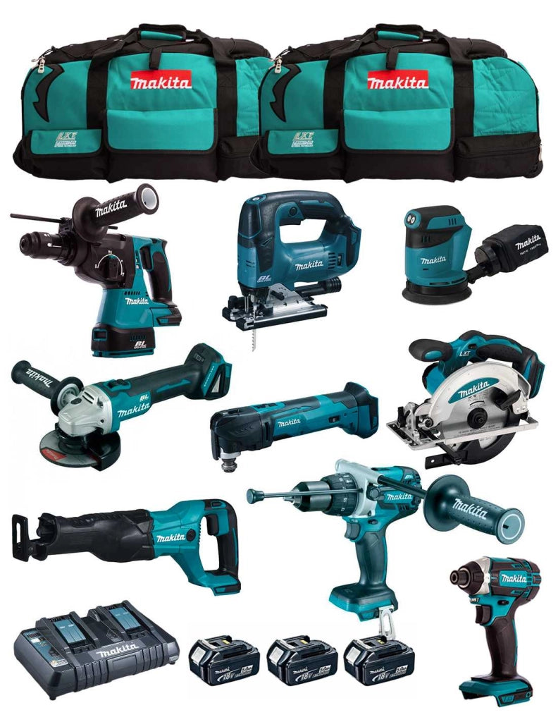 MAKITA Kit MK902 (DHP481 + DHR243 + DGA504 + DTD152 + DJV182 + DSS610 + DJR186 + DBO180 + DTM51 + 3x5,0 Ah + DC18RD + 2xLXT600)