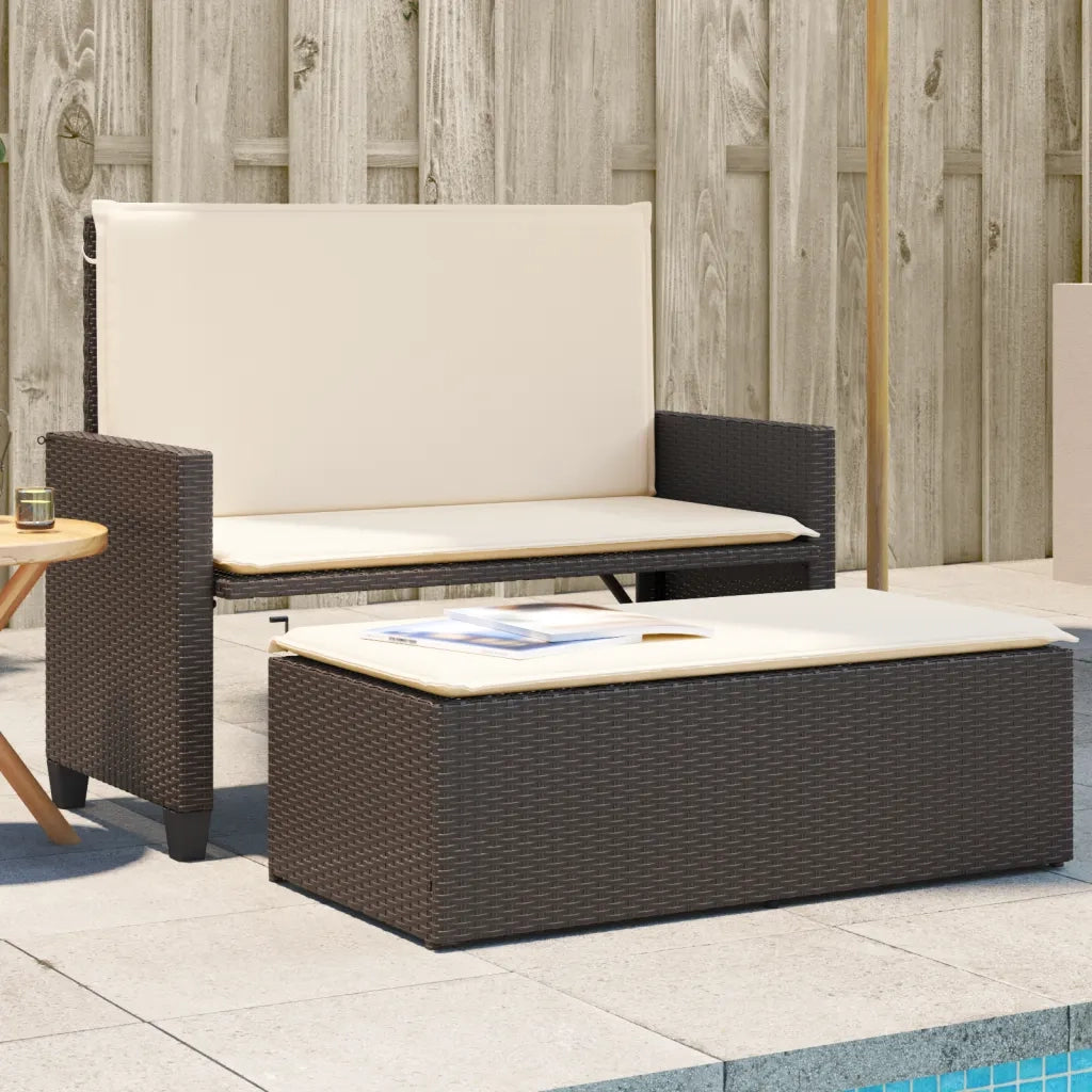Panca da Giardino con Cuscini e Poggiapiedi-Sgabello-Panca da esterno Marrone Polyrattan