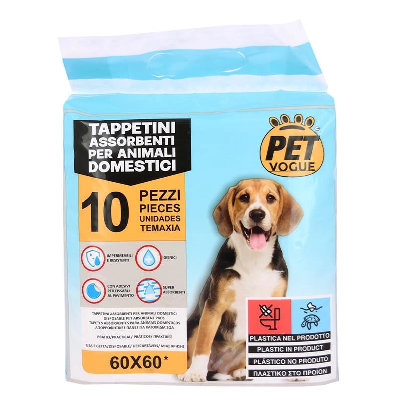 PET VOGUE TAPPETINI ASSORBENTI ANIMALI DOMESTICI IMPERMEABILI, RESISTENTI, IGIENICI, SUPER ASSORBENTI, ADESIVI 10PZ 60X60CM