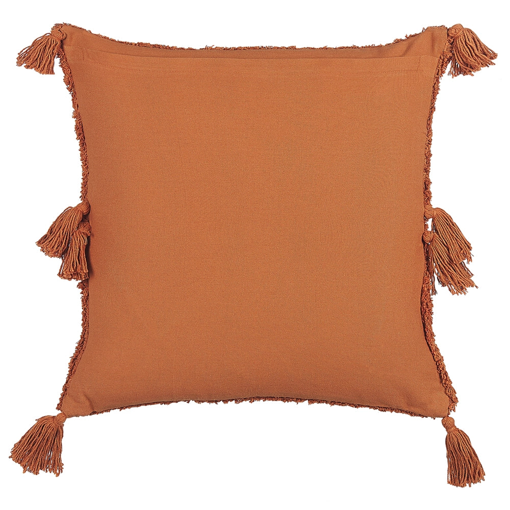 Cuscino decorativo cotone arancione 45 x 45 cm motivo geometrico nappe rivestimento sfoderabile con imbottitura boho