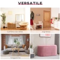 Pouf Panca Contenitore Moderna in Velluto Rosa per Camera da Letto, Soggiorno e Ingresso, 81x40x41cm