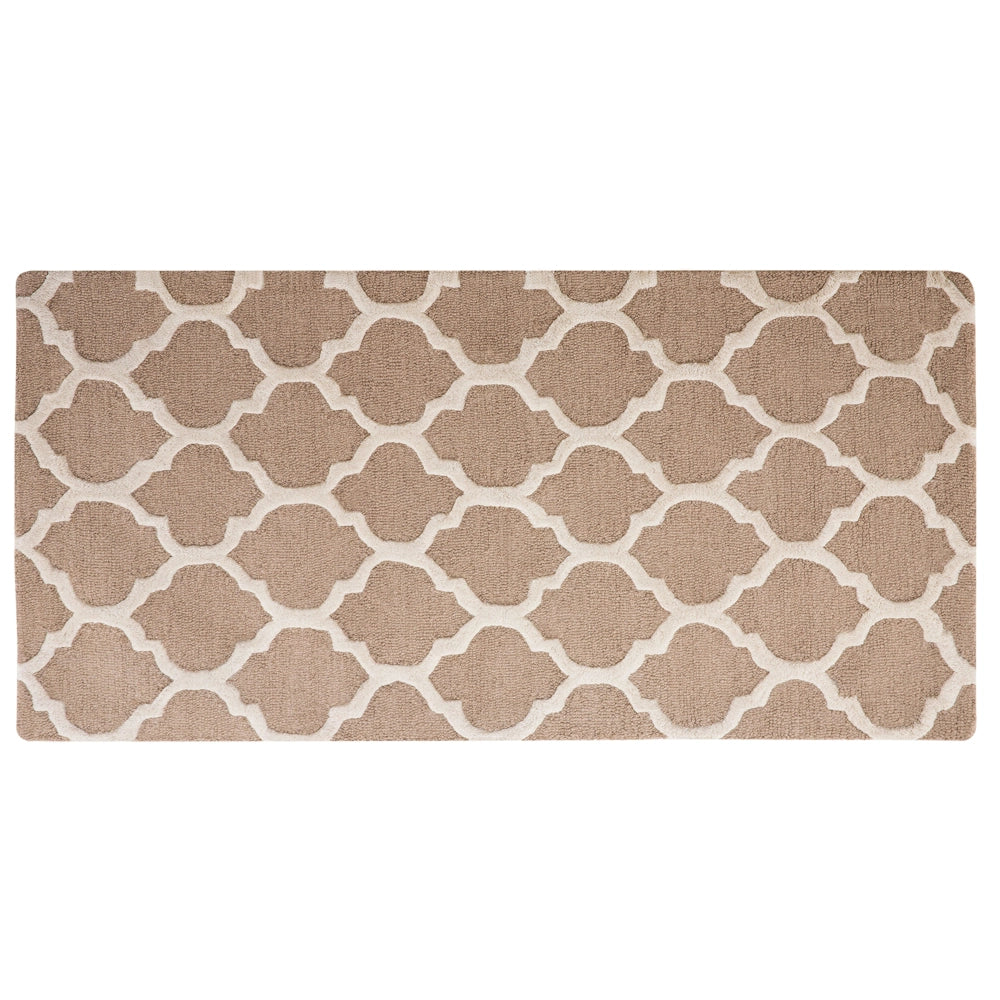 Tappeto Beige Lana 80 x 150 cm Traliccio Motivo Quadrifoglio Trapuntato a Mano Orientale Marocchino Trifoglio
