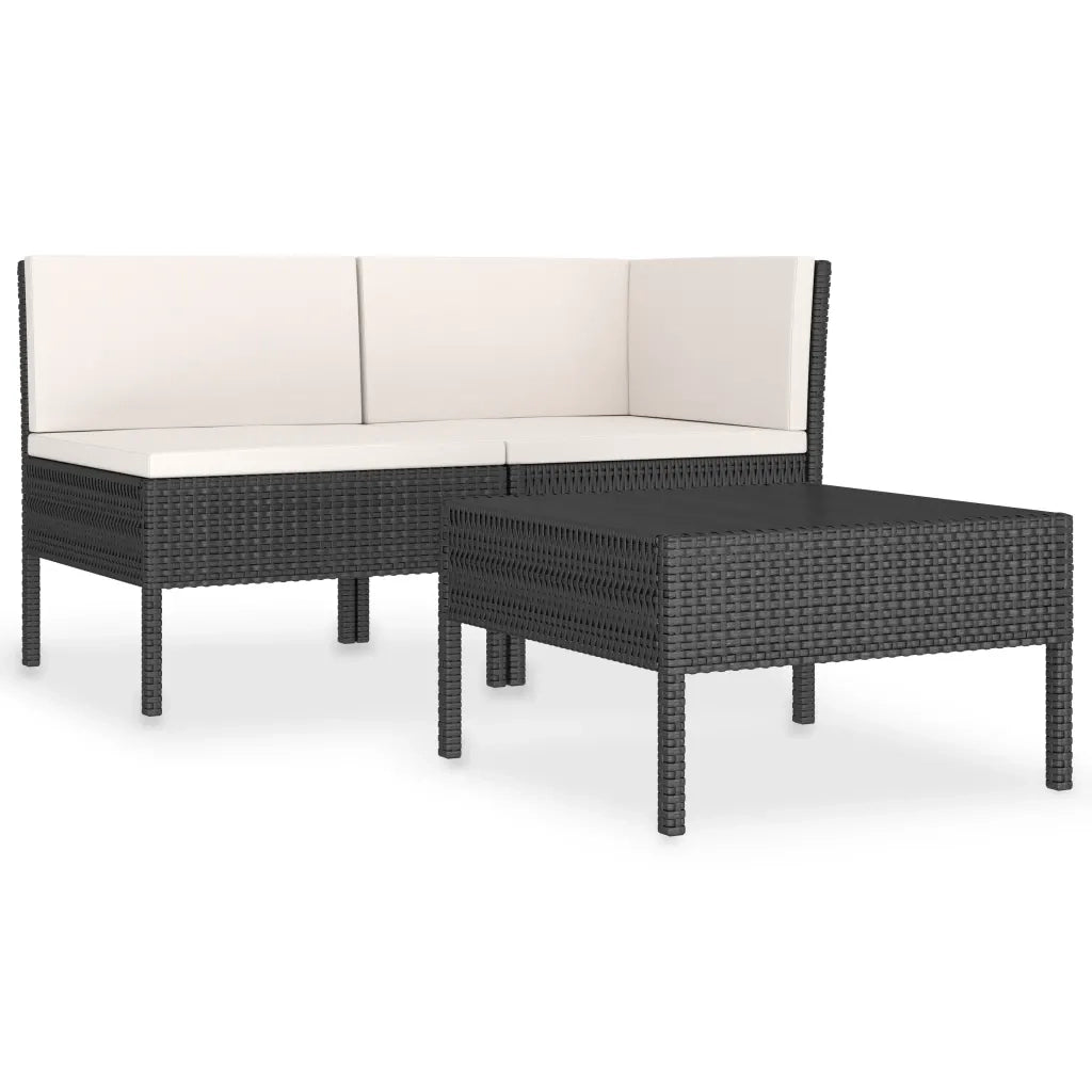 Set Divani da Giardino 3 pz con Cuscini in Polyrattan Nero 310186
