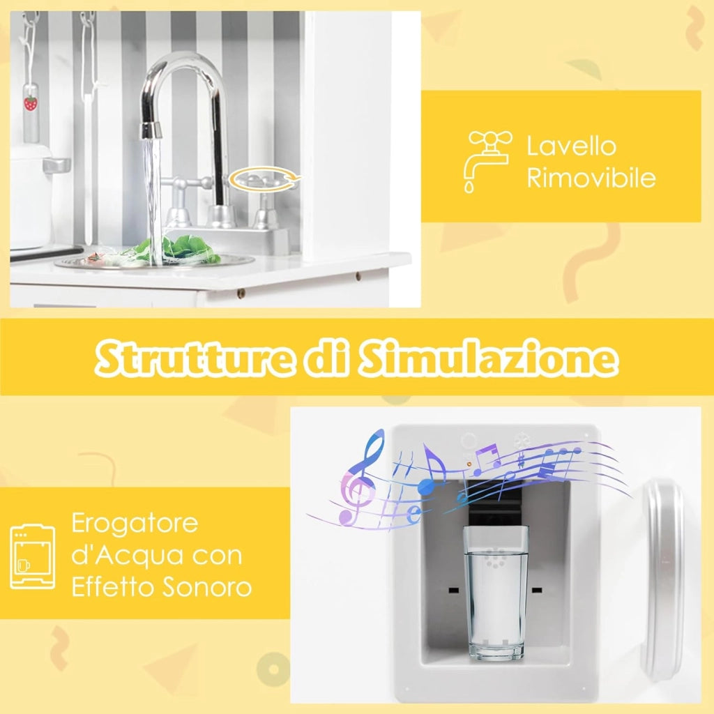 Cucina Giocattolo per Bambini, Cucina per Bambini con Suoni, Lavagna, Lavello, Piano Cottura e Vari Scomparti, 3 Anni+