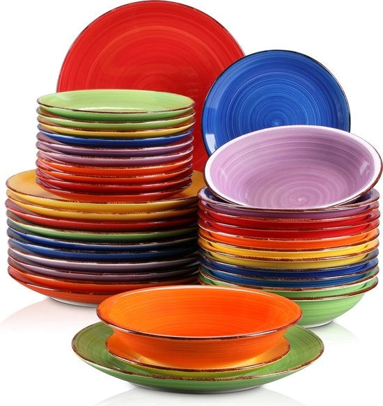 Set di tavola colorato - Set di tavola 12 persone - 36 pezzi - Piatto da dessert - Piatto da soia - Piatto da dessert - Piatti - Set di piatti - Servizio da tavola