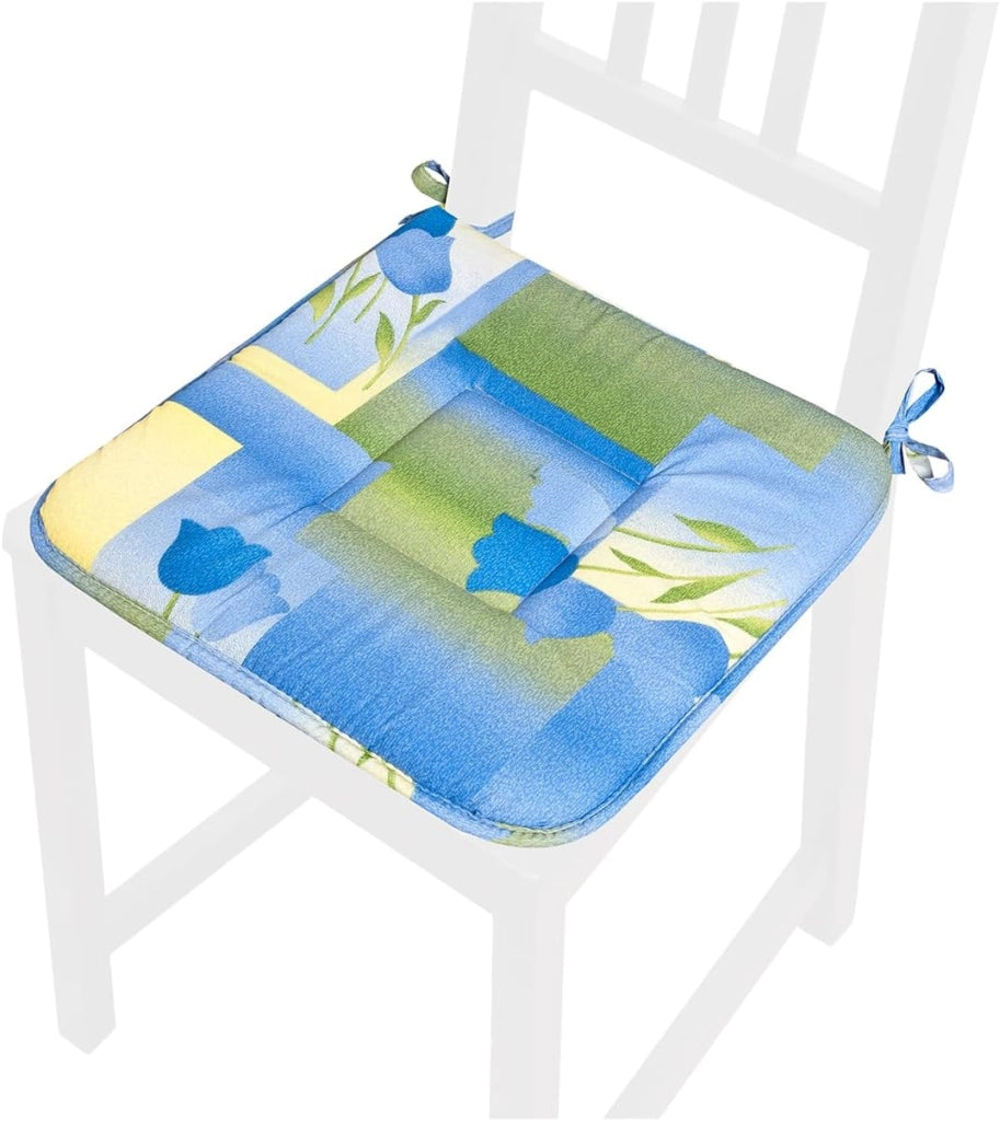 Set 4 Cuscini Sedia Cotone Fiori Tulipani Lavabili Coprisedie Universali Con Lacci Fissaggio