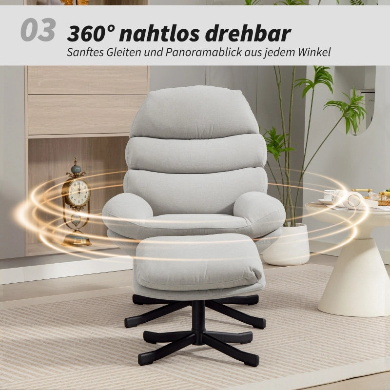 POLTRONA Girevole con Pouf 78x93x100 cm Poliestere Bianco crema