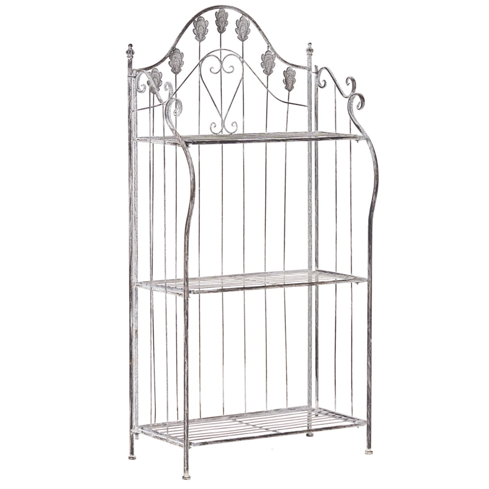 Scaffale per piante in metallo grigio 4 ripiani da giardino autoportante per esterni da esterno per interni da bagno