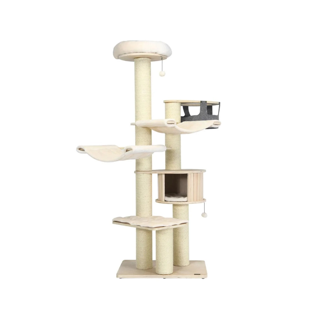 Tiragraffi 75 x 56 x 197 cm con trespolo e comode amache design moderno in peluche beige 20_0020147