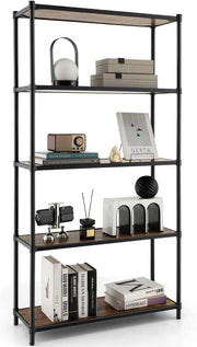 GIANTEX Scaffale a 5 Ripiani Stile Industriale, Libreria con Struttura in Acciaio Marrone Vintage e Nero, 80x29,5x154cm