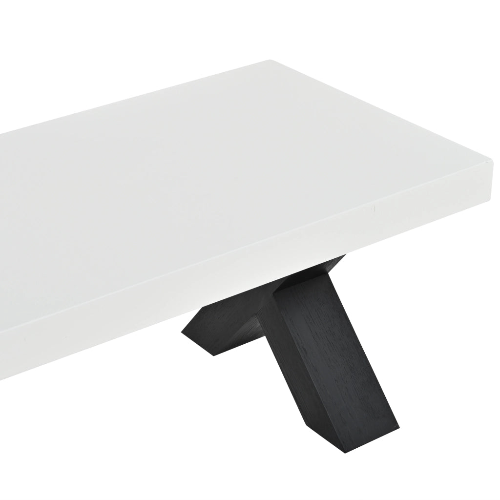 Tavolino da salotto rettangolare 100x50x40 cm, bianco lucido e nero, in MDF, design moderno con gambe X, portata 10 kg