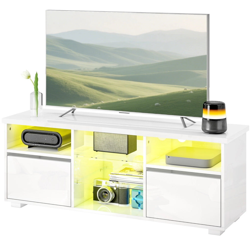 Mobile TV LED con ripiani in vetro ¨C zephmum ¨C bianco 120x30x