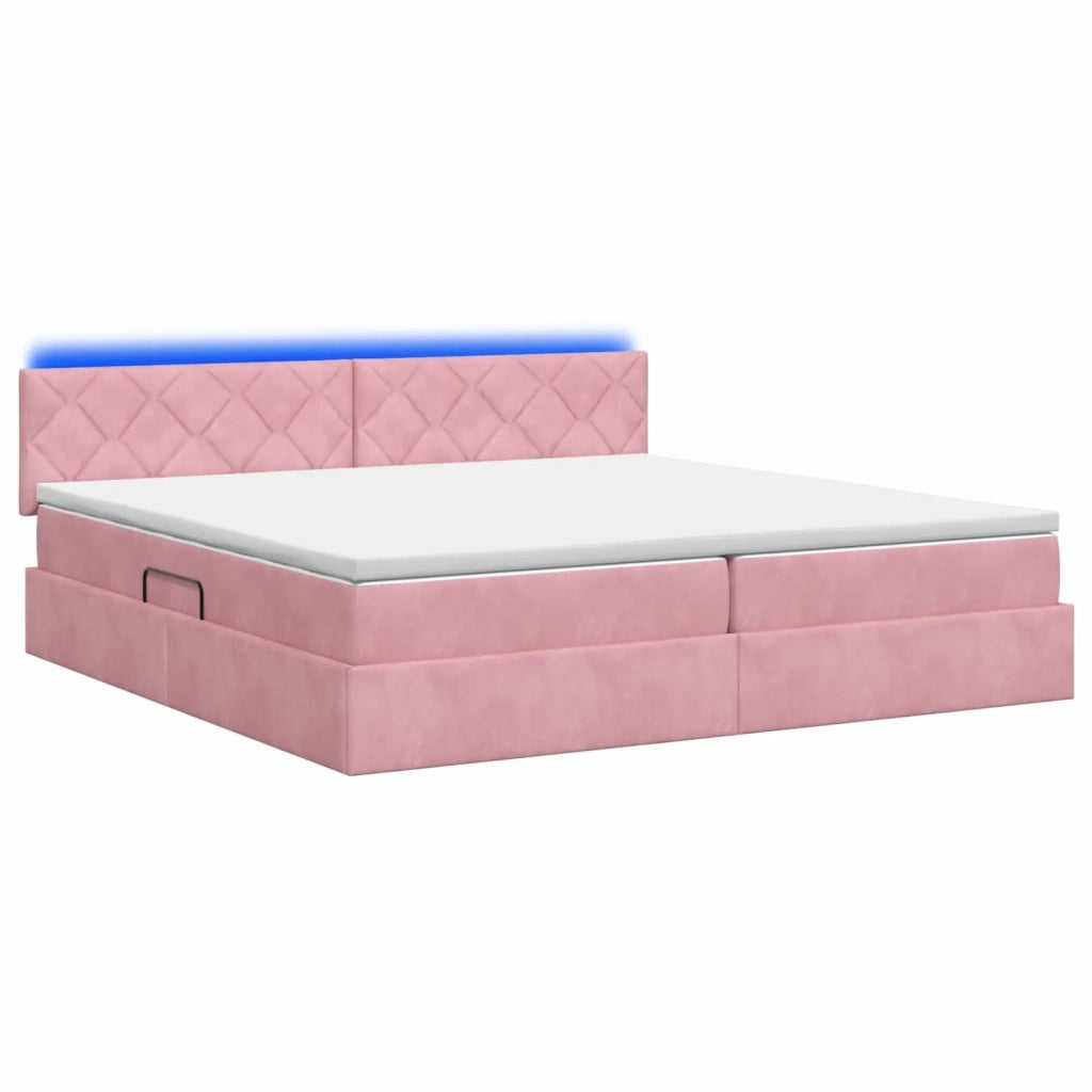 Letto con contenitore LED e materasso Rosa 200 x 200 cm Velluto 3459335