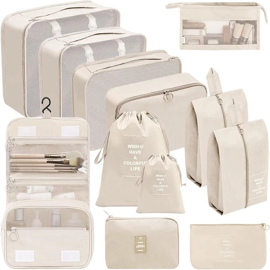 Set di Organizzatori per Borse - Set di Cubi di Peso - 12 Pezzi - Beige