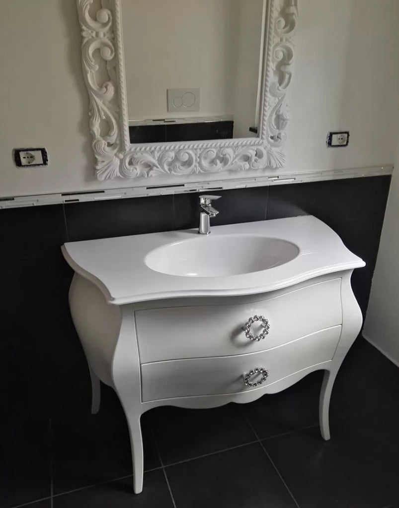 Mobile bagno 2 cassetti bombato legno shabby bianco 108x55x82 (1370) - Mobili 2G