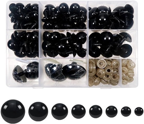 Vestiti di Sicurezza per Cuscini 150 Pezzi - Nero Plastico - Vestiti per Cuscini - Materiale di Rimpiazzo per Cuscini - Vestiti di Sicurezza per Cuscini - Dimensioni 14-40 mm