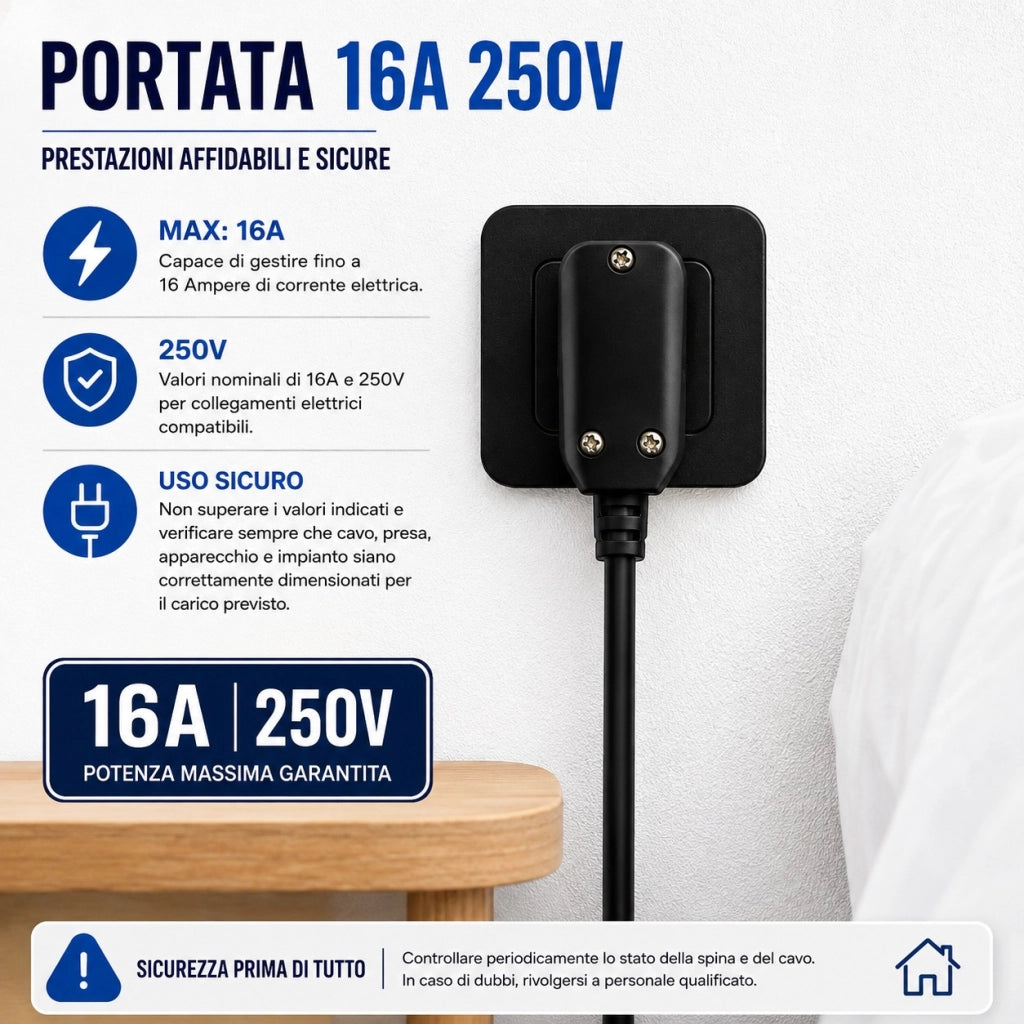 4 Spine Elettriche Ultrapiatte 90° 2P+T 16A 250V Salvaspazio 1027AN