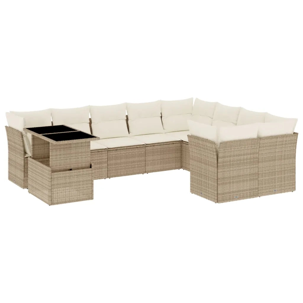 Set Divano da Giardino 10 pz con Cuscini Beige in Polyrattan