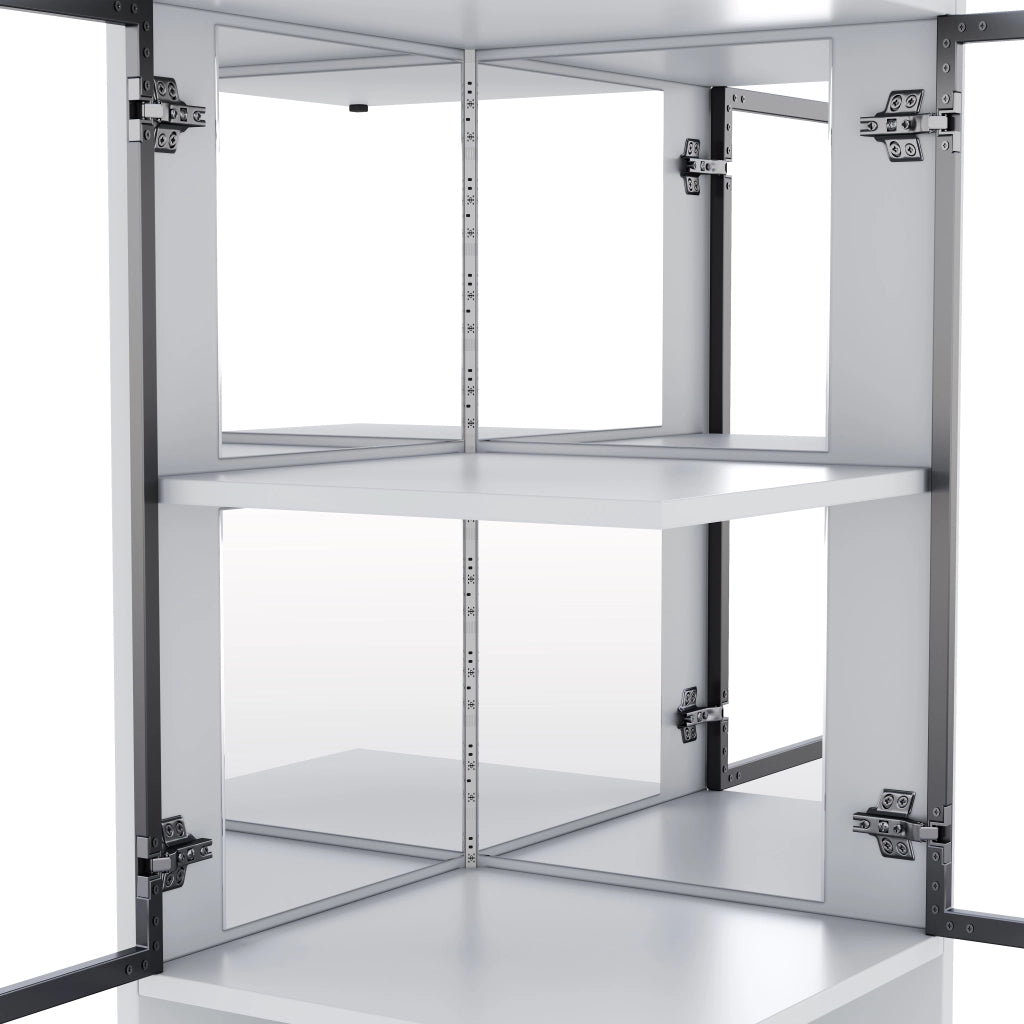 Vetrina con led e doppie ante in vetro con schienale a specchio e vano aperto per soggiorno 42 × 44 × 205 cm