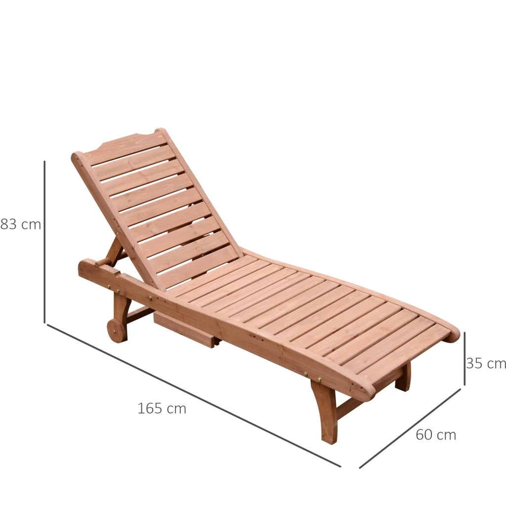 Lettino Prendisole da Giardino 182x60x35 cm con Ruote e Vassoio Estraibile in Legno