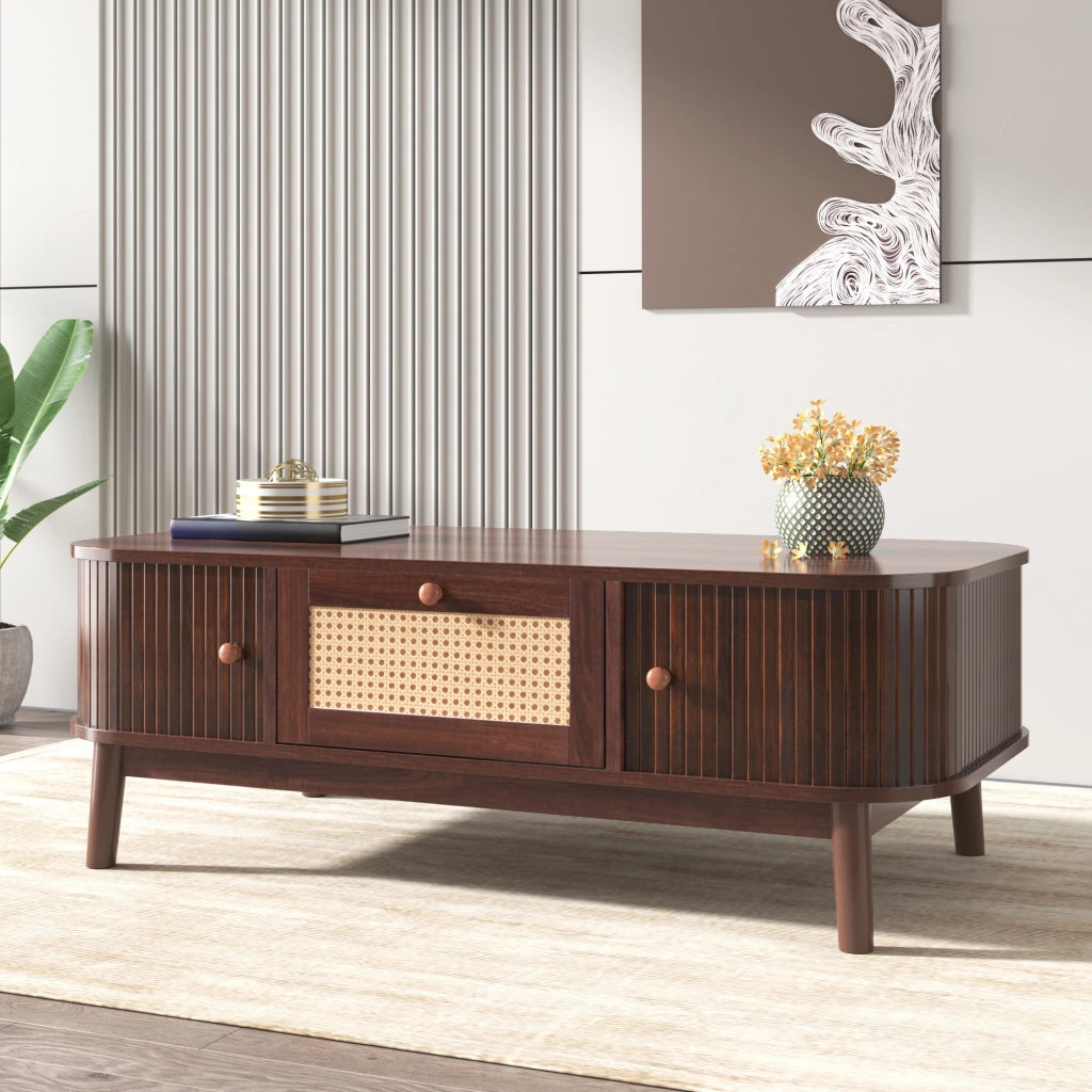 TAVOLINO DA CAFFÈ 110x55x38,5 cm MDF con dettagli in rattan