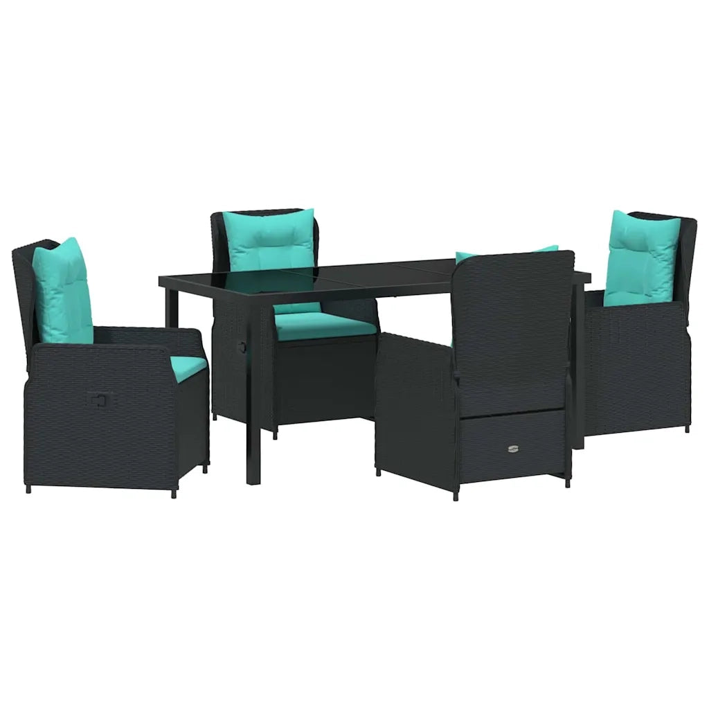 Set da Pranzo per Giardino 5 pcs Nero Poly Rattan 3381040