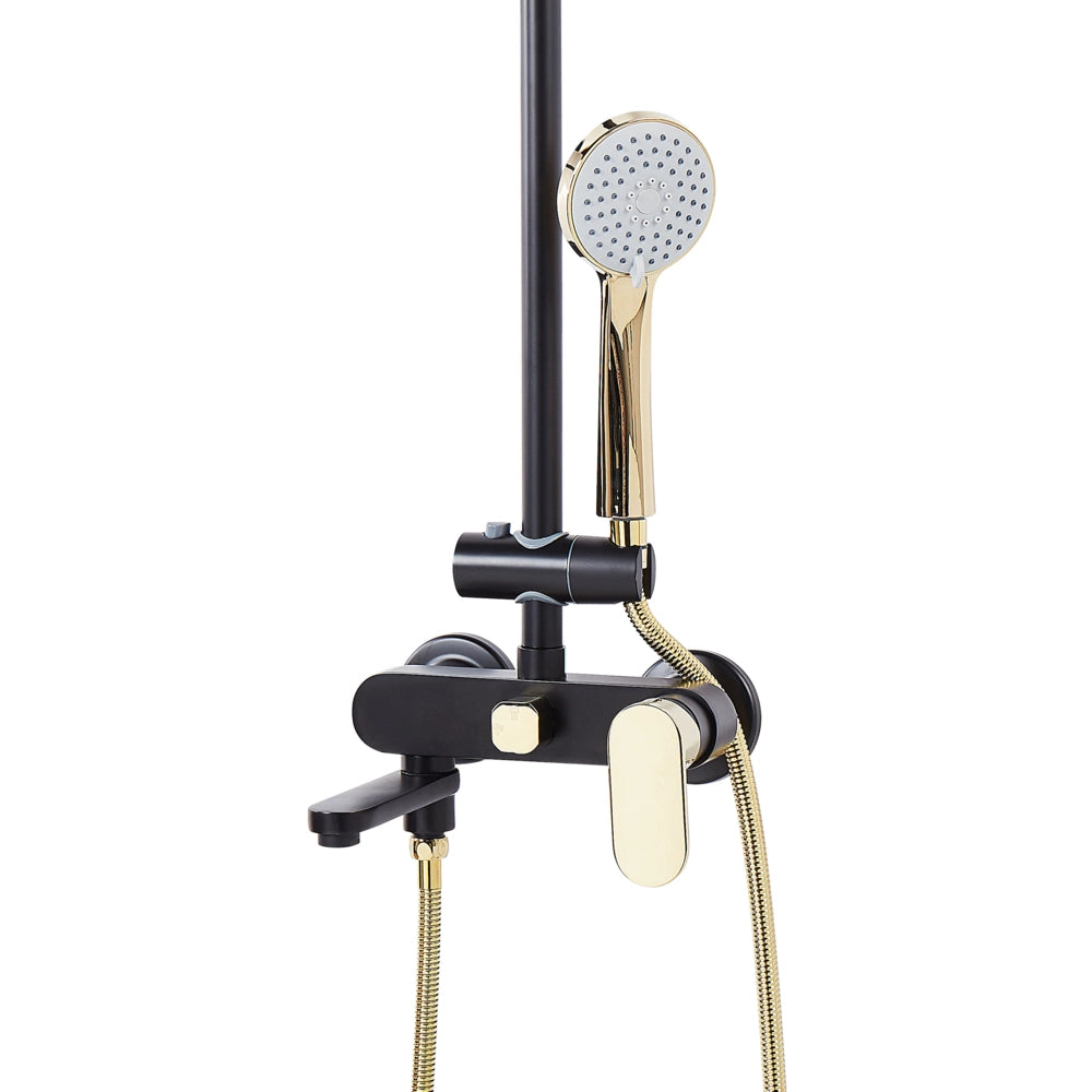 Moderno Set Colonna Doccia da Muro con Soffione a Pioggia in Ottone Nero Opaco ed dorato
