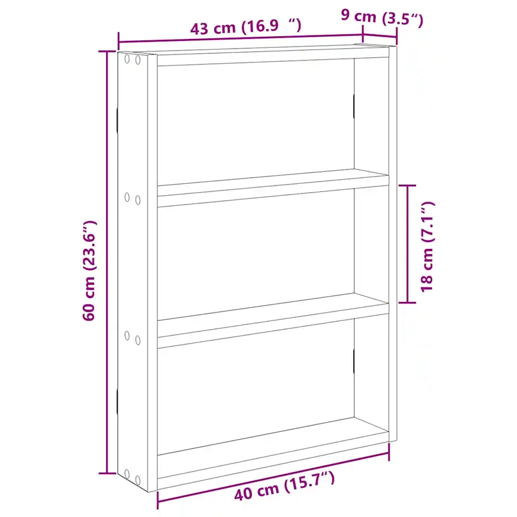 Scaffale a Parete Nero 43x9x60 cm in Legno Multistrato 860050