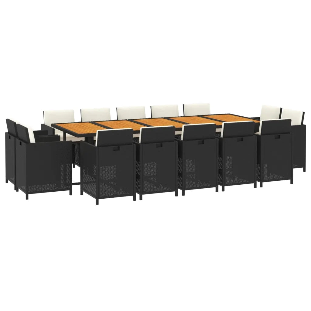 Set Pranzo da Giardino 15 pz con Cuscini in Polyrattan Nero 3095601