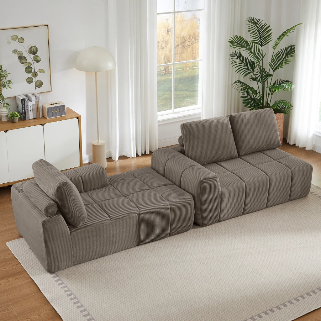 Divano angolare con design segmentato trapuntato, supporto in schiuma e molle, senza montaggio, in velluto taupe