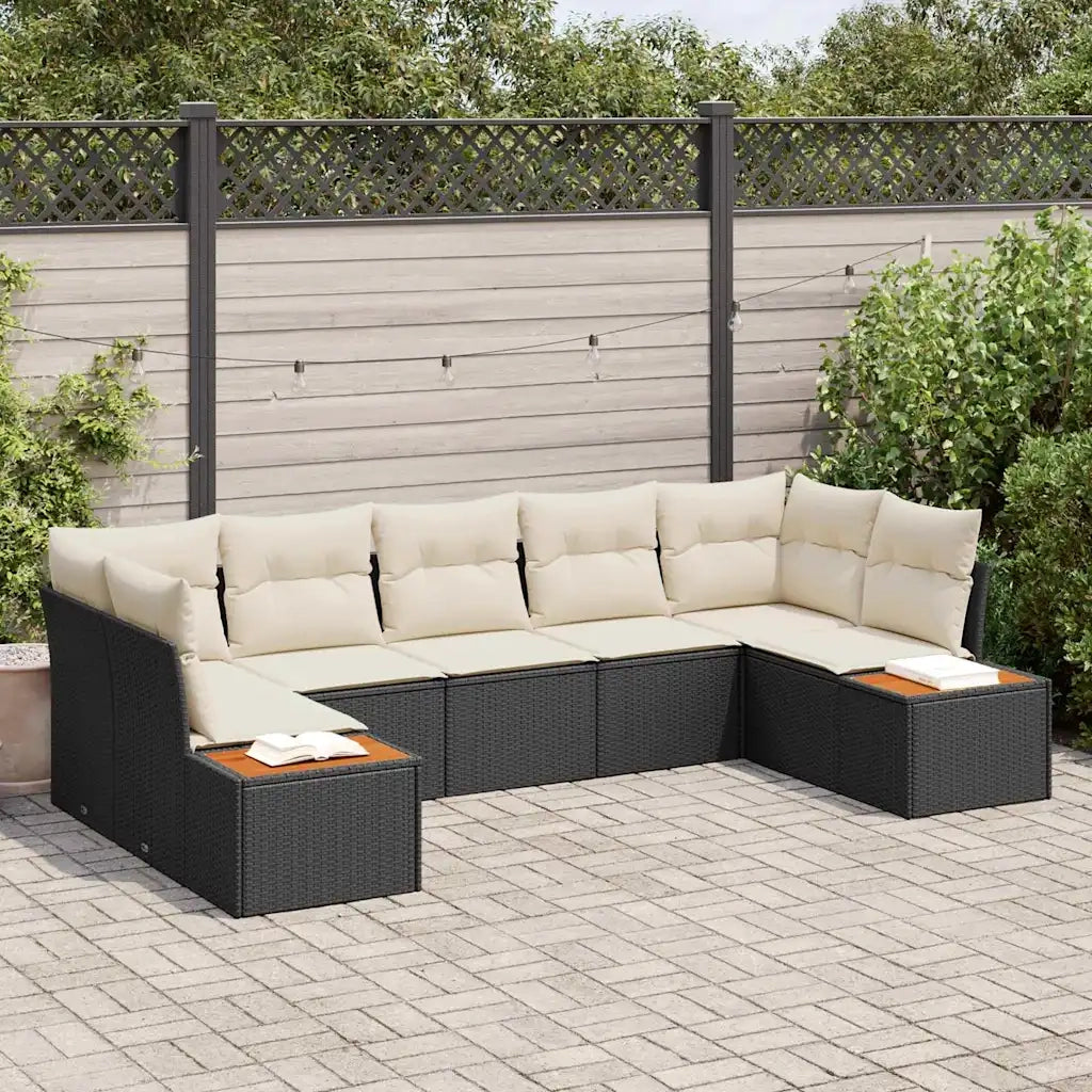 Set Divano da Giardino 7 pcs Nero e Crema Polyrattan
