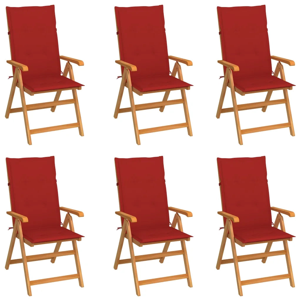 Sedie da Giardino 6 pz con Cuscini Rossi  Massello di Teak cod mxl 7234