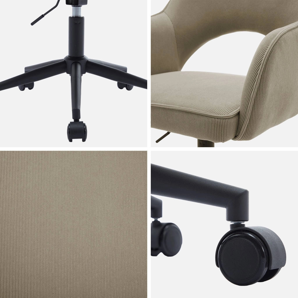 Sedia da ufficio in velluto a coste con rotelle, beige