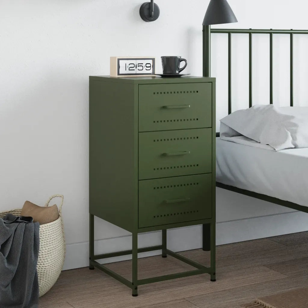 Comodino | Armadio da Notte | Mobiletto da notte Verde Oliva 36x39x78 cm in Acciaio