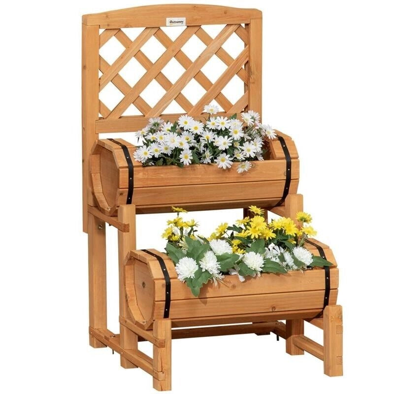 FIORIERA DA ESTERNO A MEZZA BOTTE IN LEGNO D'ABETE CON DESIGN VERTICALE RIALZATO 45X45X80 CM