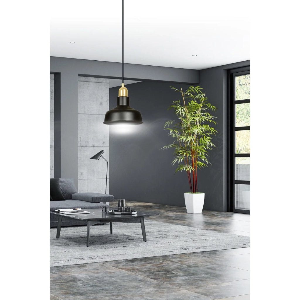 Sospensione Industrial 1 Luce Dhanapati Acciaio Nero Con Elementi In Oro