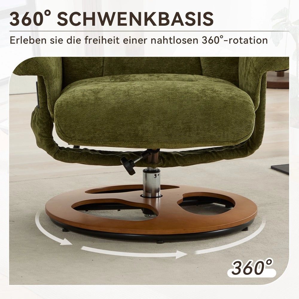 Poltrona Relax Massaggiante Reclinabile con Poggiapiedi Girevole ¨C Xylo ¨C Verde Chenille