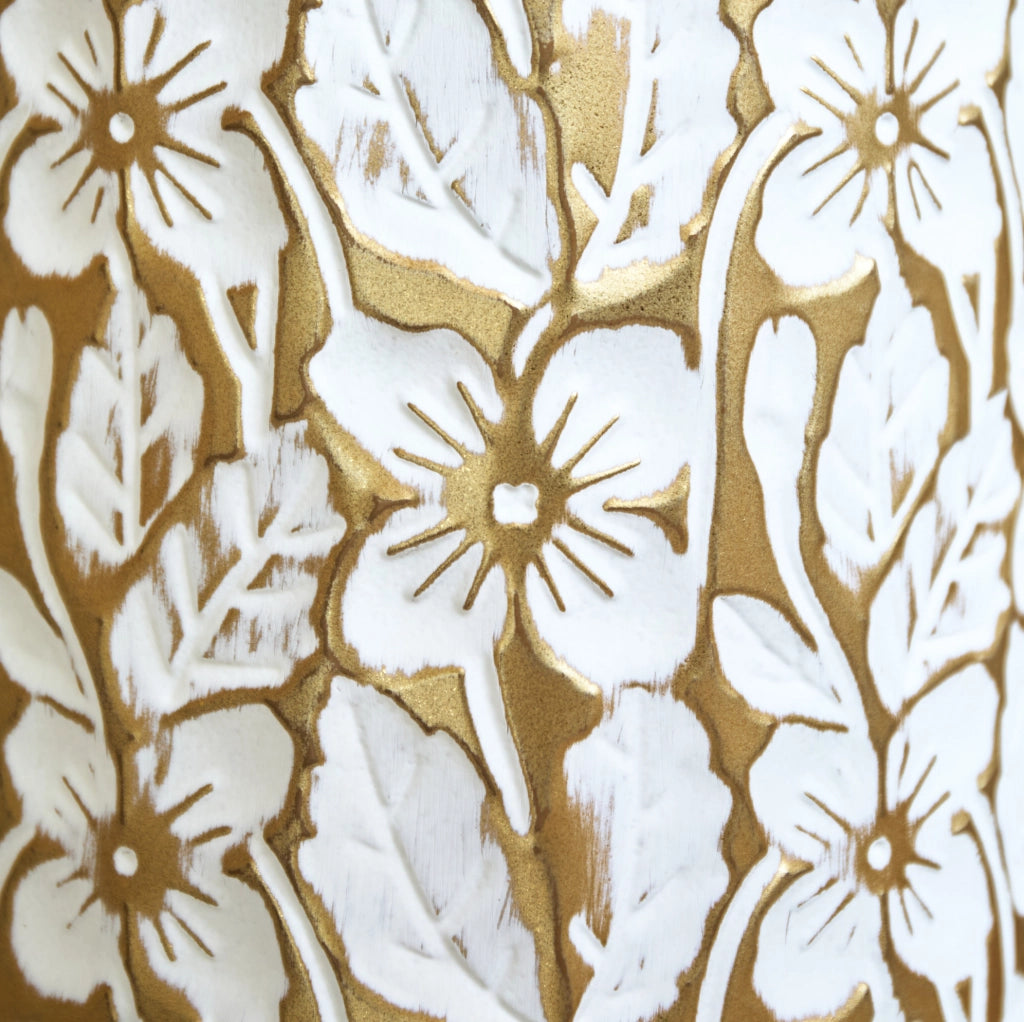 Set di 3 vasi da pavimento in metallo oro e bianco; altezze 50; 66 e 85 cm